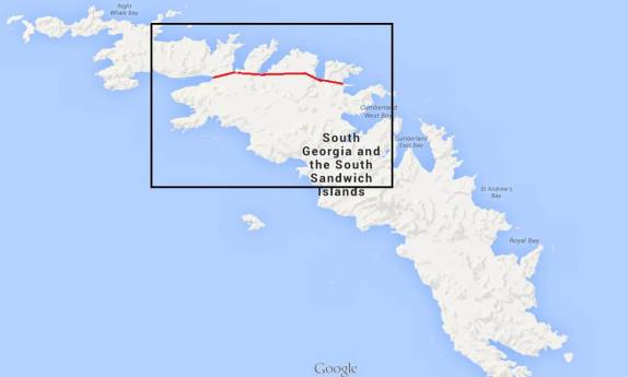 Rota de Shackleton para cruzar da costa sul à costa norte da Geórgia (visão aberta)